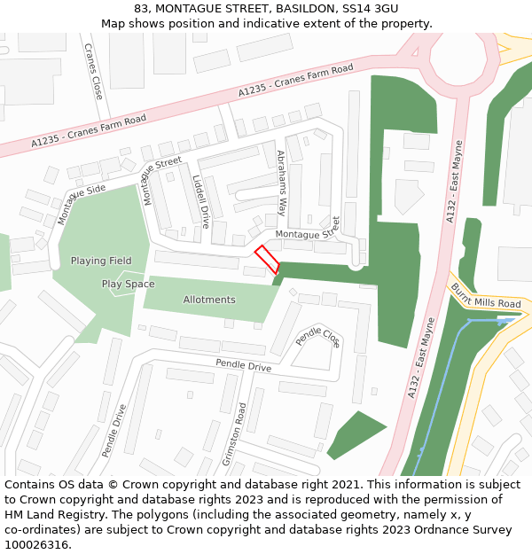 83, MONTAGUE STREET, BASILDON, SS14 3GU: Location map and indicative extent of plot