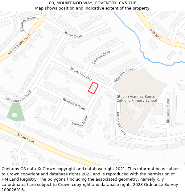 83, MOUNT NOD WAY, COVENTRY, CV5 7HB: Location map and indicative extent of plot