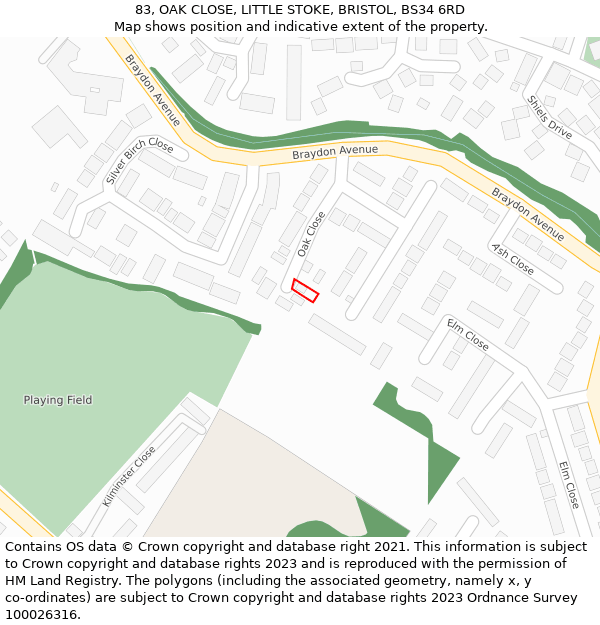 83, OAK CLOSE, LITTLE STOKE, BRISTOL, BS34 6RD: Location map and indicative extent of plot
