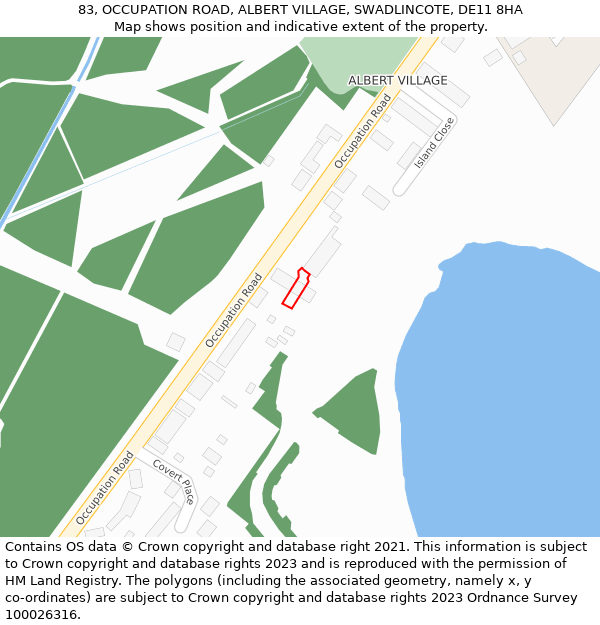 83, OCCUPATION ROAD, ALBERT VILLAGE, SWADLINCOTE, DE11 8HA: Location map and indicative extent of plot