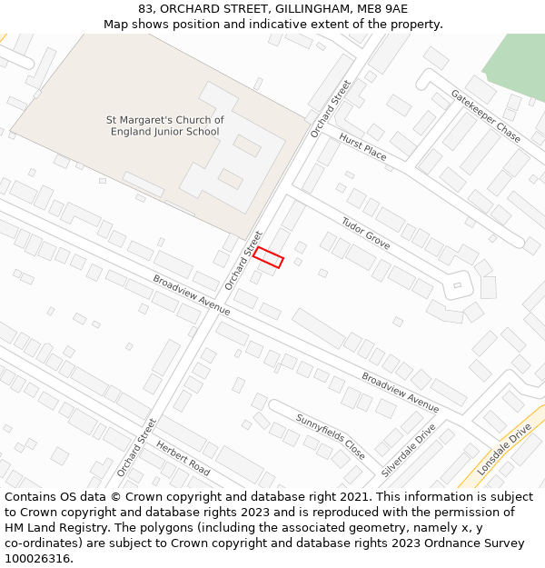 83, ORCHARD STREET, GILLINGHAM, ME8 9AE: Location map and indicative extent of plot