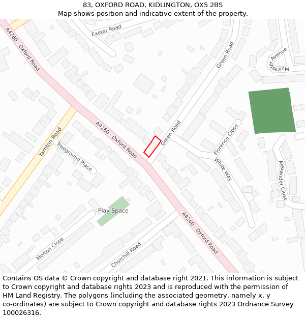 83, OXFORD ROAD, KIDLINGTON, OX5 2BS: Location map and indicative extent of plot