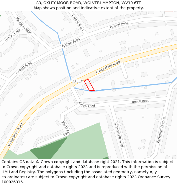 83, OXLEY MOOR ROAD, WOLVERHAMPTON, WV10 6TT: Location map and indicative extent of plot