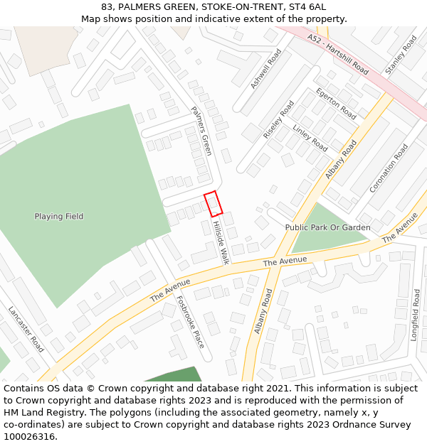 83, PALMERS GREEN, STOKE-ON-TRENT, ST4 6AL: Location map and indicative extent of plot