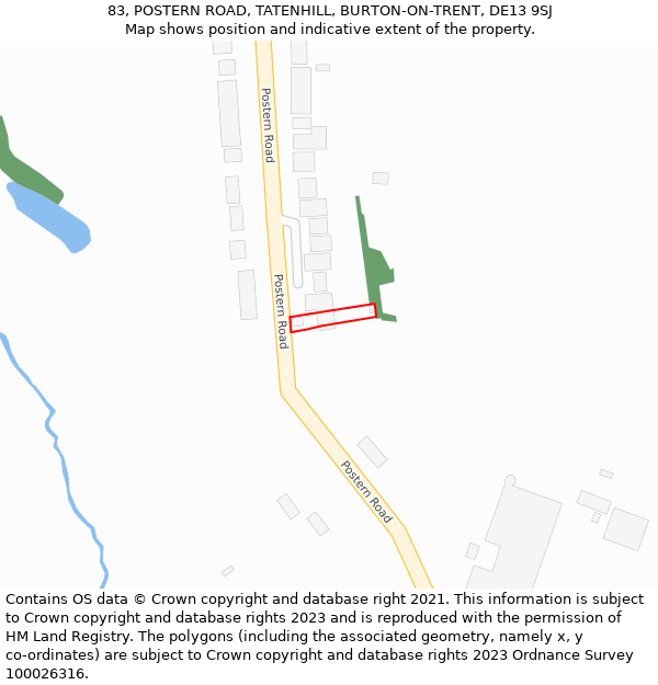 83, POSTERN ROAD, TATENHILL, BURTON-ON-TRENT, DE13 9SJ: Location map and indicative extent of plot