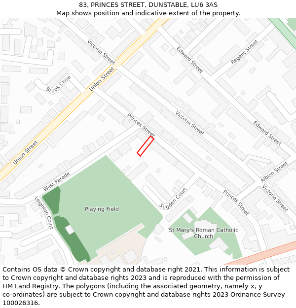 83, PRINCES STREET, DUNSTABLE, LU6 3AS: Location map and indicative extent of plot