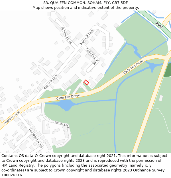 83, QUA FEN COMMON, SOHAM, ELY, CB7 5DF: Location map and indicative extent of plot