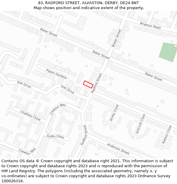 83, RADFORD STREET, ALVASTON, DERBY, DE24 8NT: Location map and indicative extent of plot