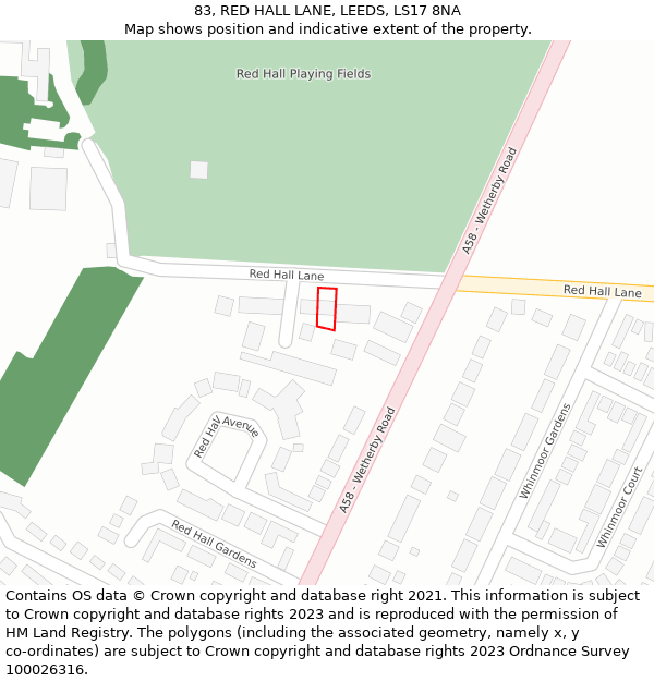 83, RED HALL LANE, LEEDS, LS17 8NA: Location map and indicative extent of plot