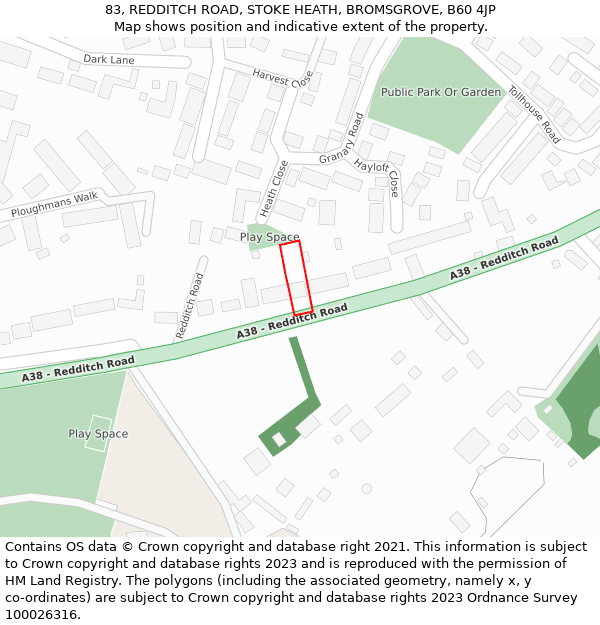 83, REDDITCH ROAD, STOKE HEATH, BROMSGROVE, B60 4JP: Location map and indicative extent of plot