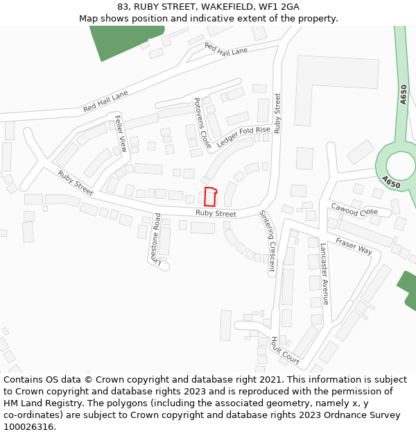 83, RUBY STREET, WAKEFIELD, WF1 2GA: Location map and indicative extent of plot