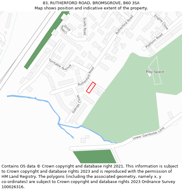 83, RUTHERFORD ROAD, BROMSGROVE, B60 3SA: Location map and indicative extent of plot