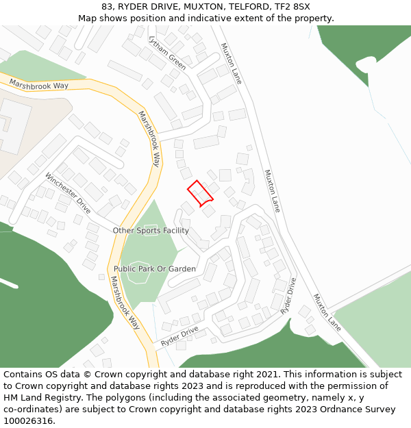 83, RYDER DRIVE, MUXTON, TELFORD, TF2 8SX: Location map and indicative extent of plot
