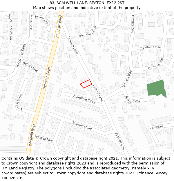 83, SCALWELL LANE, SEATON, EX12 2ST: Location map and indicative extent of plot