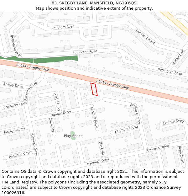 83, SKEGBY LANE, MANSFIELD, NG19 6QS: Location map and indicative extent of plot