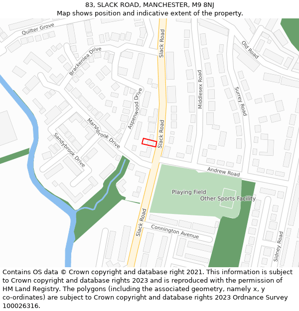 83, SLACK ROAD, MANCHESTER, M9 8NJ: Location map and indicative extent of plot