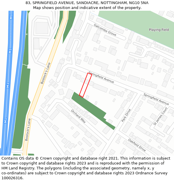 83, SPRINGFIELD AVENUE, SANDIACRE, NOTTINGHAM, NG10 5NA: Location map and indicative extent of plot
