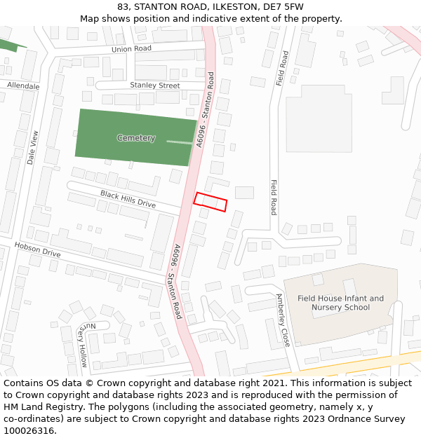 83, STANTON ROAD, ILKESTON, DE7 5FW: Location map and indicative extent of plot