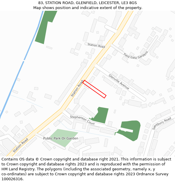 83, STATION ROAD, GLENFIELD, LEICESTER, LE3 8GS: Location map and indicative extent of plot