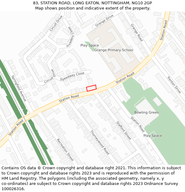 83, STATION ROAD, LONG EATON, NOTTINGHAM, NG10 2GP: Location map and indicative extent of plot