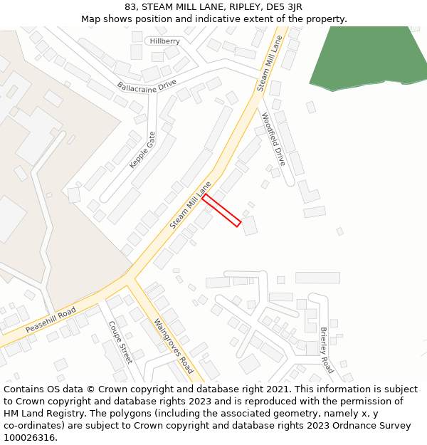 83, STEAM MILL LANE, RIPLEY, DE5 3JR: Location map and indicative extent of plot