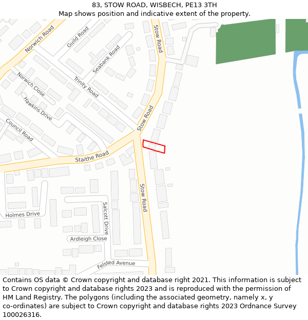 83, STOW ROAD, WISBECH, PE13 3TH: Location map and indicative extent of plot