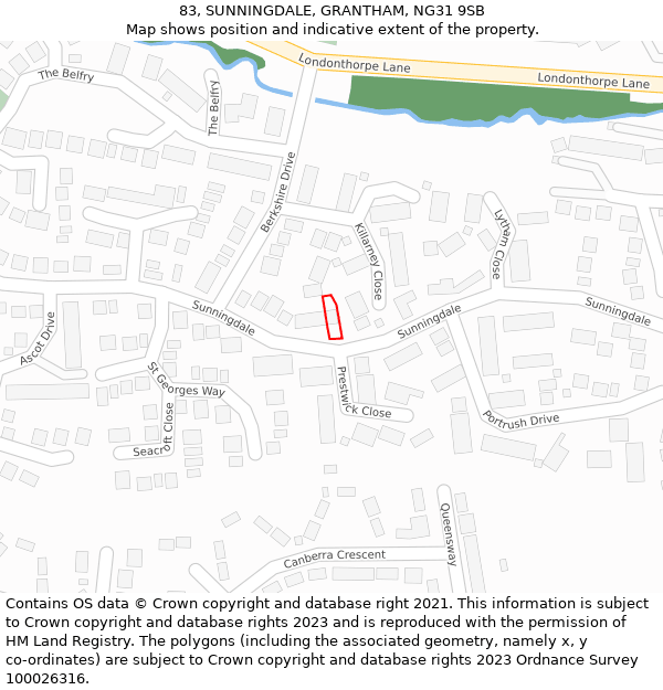 83, SUNNINGDALE, GRANTHAM, NG31 9SB: Location map and indicative extent of plot