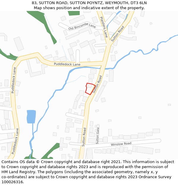 83, SUTTON ROAD, SUTTON POYNTZ, WEYMOUTH, DT3 6LN: Location map and indicative extent of plot