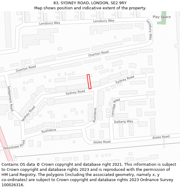 83, SYDNEY ROAD, LONDON, SE2 9RY: Location map and indicative extent of plot