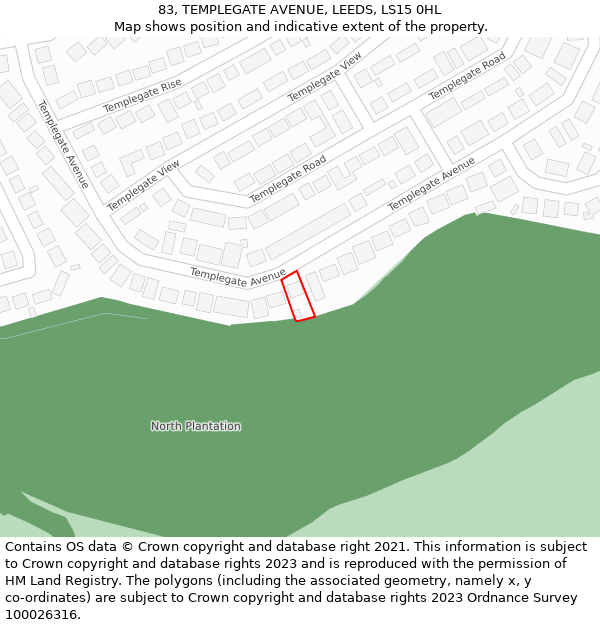 83, TEMPLEGATE AVENUE, LEEDS, LS15 0HL: Location map and indicative extent of plot