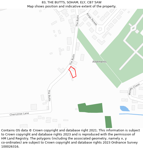 83, THE BUTTS, SOHAM, ELY, CB7 5AW: Location map and indicative extent of plot