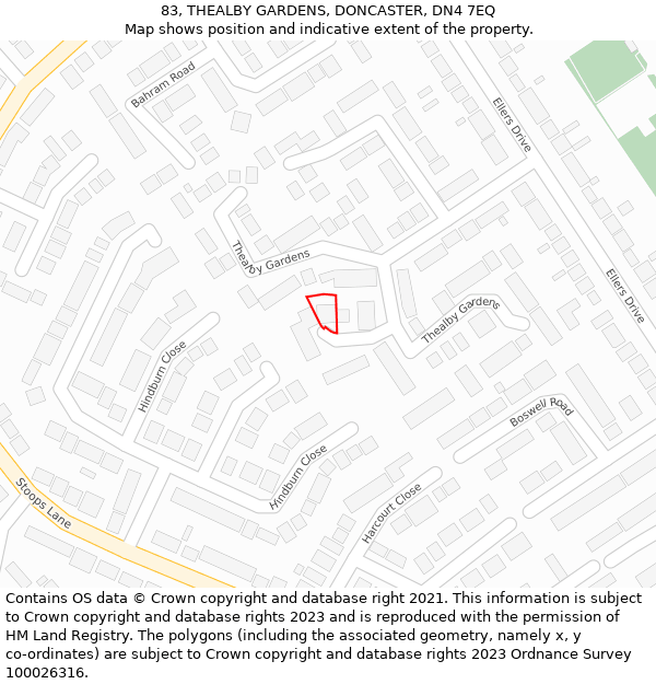 83, THEALBY GARDENS, DONCASTER, DN4 7EQ: Location map and indicative extent of plot