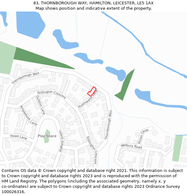 83, THORNBOROUGH WAY, HAMILTON, LEICESTER, LE5 1AX: Location map and indicative extent of plot