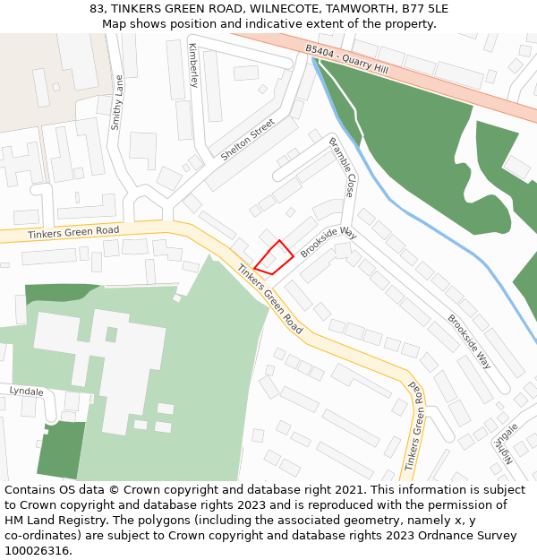 83, TINKERS GREEN ROAD, WILNECOTE, TAMWORTH, B77 5LE: Location map and indicative extent of plot