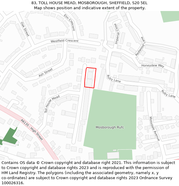 83, TOLL HOUSE MEAD, MOSBOROUGH, SHEFFIELD, S20 5EL: Location map and indicative extent of plot