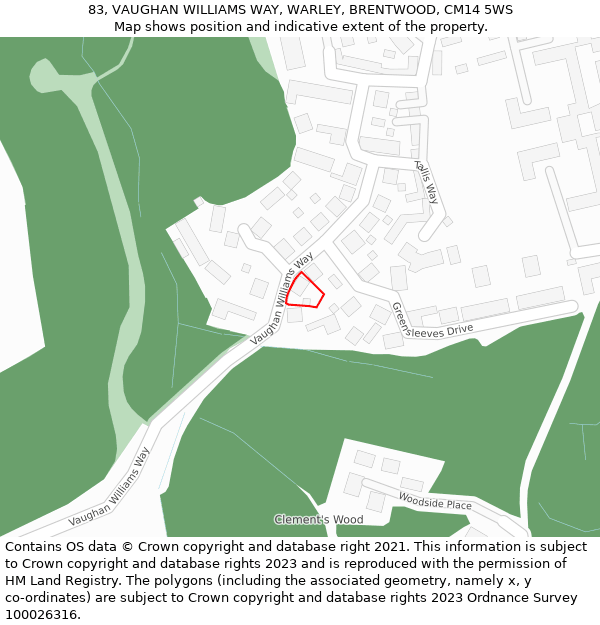 83, VAUGHAN WILLIAMS WAY, WARLEY, BRENTWOOD, CM14 5WS: Location map and indicative extent of plot