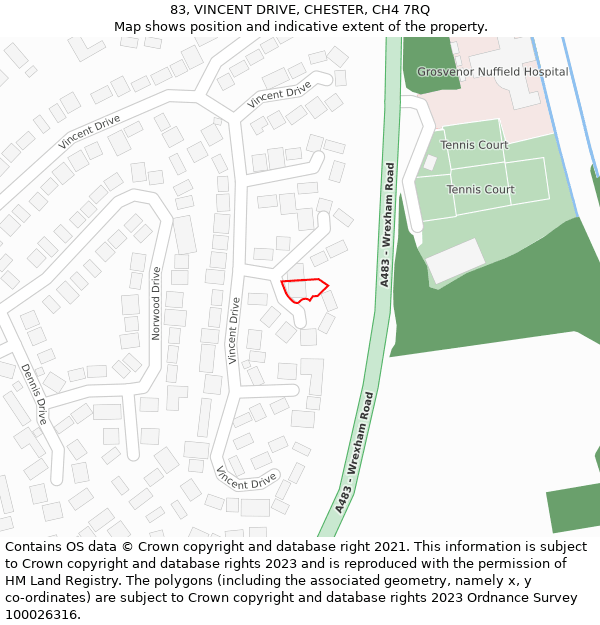 83, VINCENT DRIVE, CHESTER, CH4 7RQ: Location map and indicative extent of plot