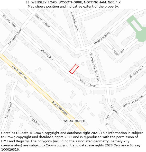 83, WENSLEY ROAD, WOODTHORPE, NOTTINGHAM, NG5 4JX: Location map and indicative extent of plot