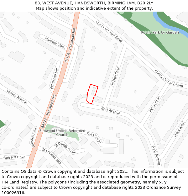 83, WEST AVENUE, HANDSWORTH, BIRMINGHAM, B20 2LY: Location map and indicative extent of plot