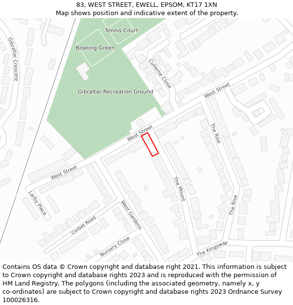 83, WEST STREET, EWELL, EPSOM, KT17 1XN: Location map and indicative extent of plot