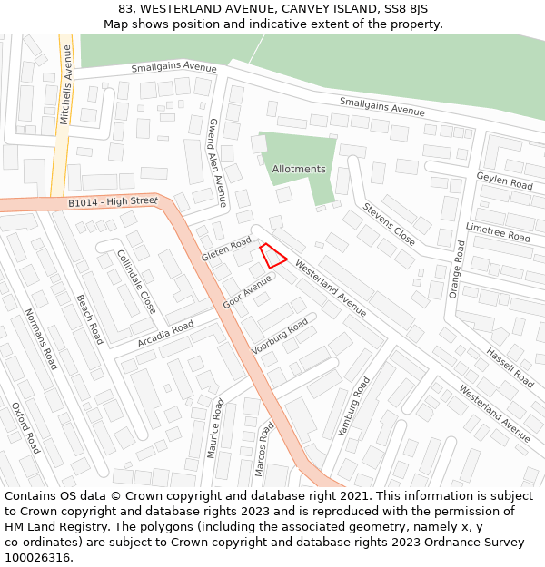 83, WESTERLAND AVENUE, CANVEY ISLAND, SS8 8JS: Location map and indicative extent of plot