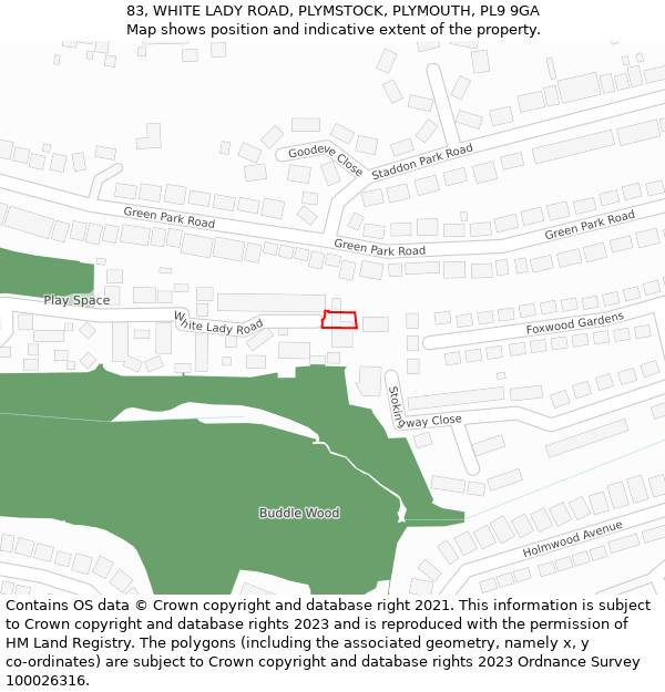 83, WHITE LADY ROAD, PLYMSTOCK, PLYMOUTH, PL9 9GA: Location map and indicative extent of plot