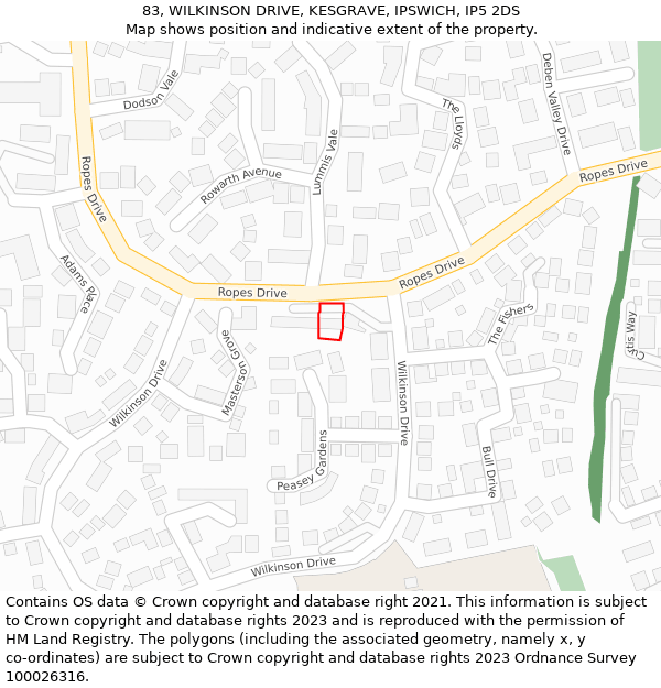 83, WILKINSON DRIVE, KESGRAVE, IPSWICH, IP5 2DS: Location map and indicative extent of plot