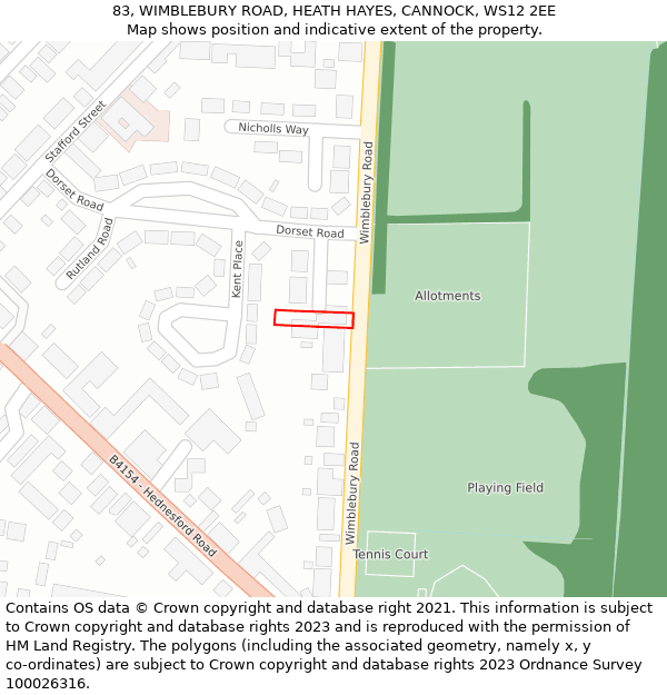 83, WIMBLEBURY ROAD, HEATH HAYES, CANNOCK, WS12 2EE: Location map and indicative extent of plot