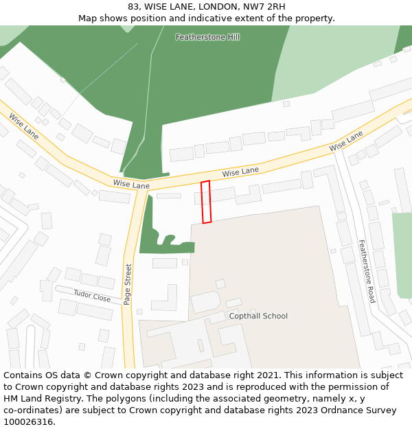 83, WISE LANE, LONDON, NW7 2RH: Location map and indicative extent of plot