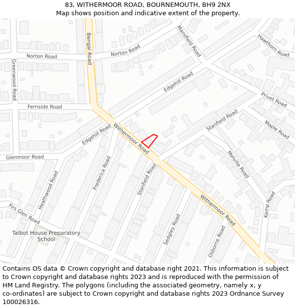 83, WITHERMOOR ROAD, BOURNEMOUTH, BH9 2NX: Location map and indicative extent of plot