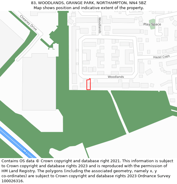 83, WOODLANDS, GRANGE PARK, NORTHAMPTON, NN4 5BZ: Location map and indicative extent of plot