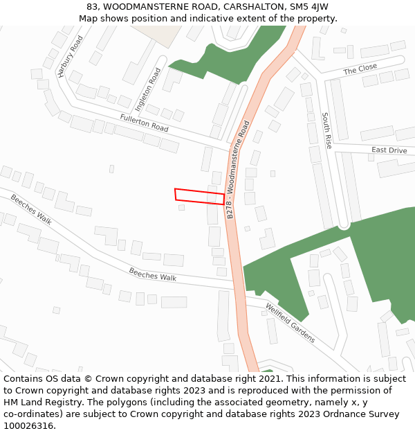 83, WOODMANSTERNE ROAD, CARSHALTON, SM5 4JW: Location map and indicative extent of plot