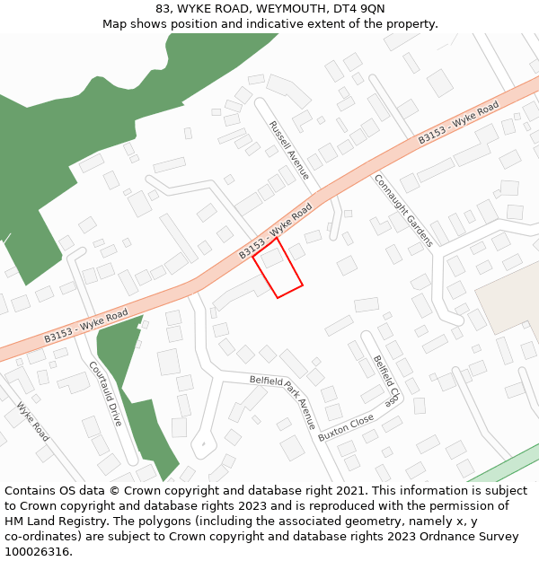 83, WYKE ROAD, WEYMOUTH, DT4 9QN: Location map and indicative extent of plot