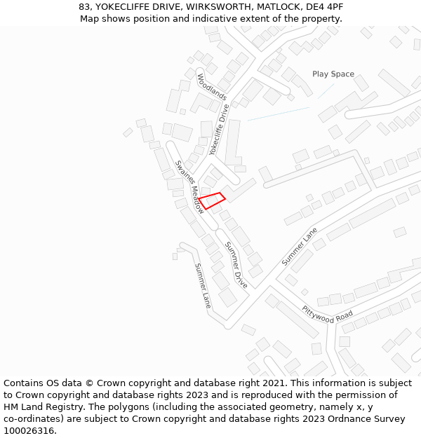 83, YOKECLIFFE DRIVE, WIRKSWORTH, MATLOCK, DE4 4PF: Location map and indicative extent of plot